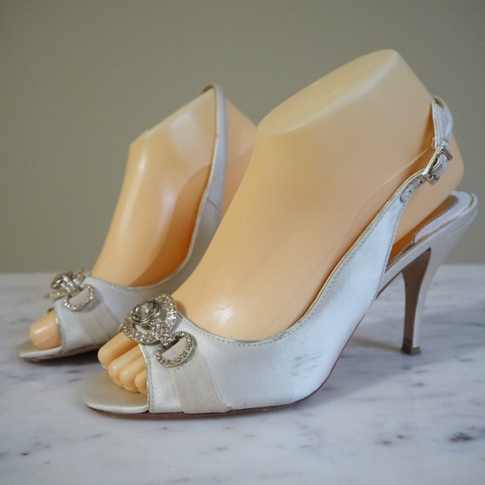 Badgley Mischka Jeweled Satin Heels 7.5